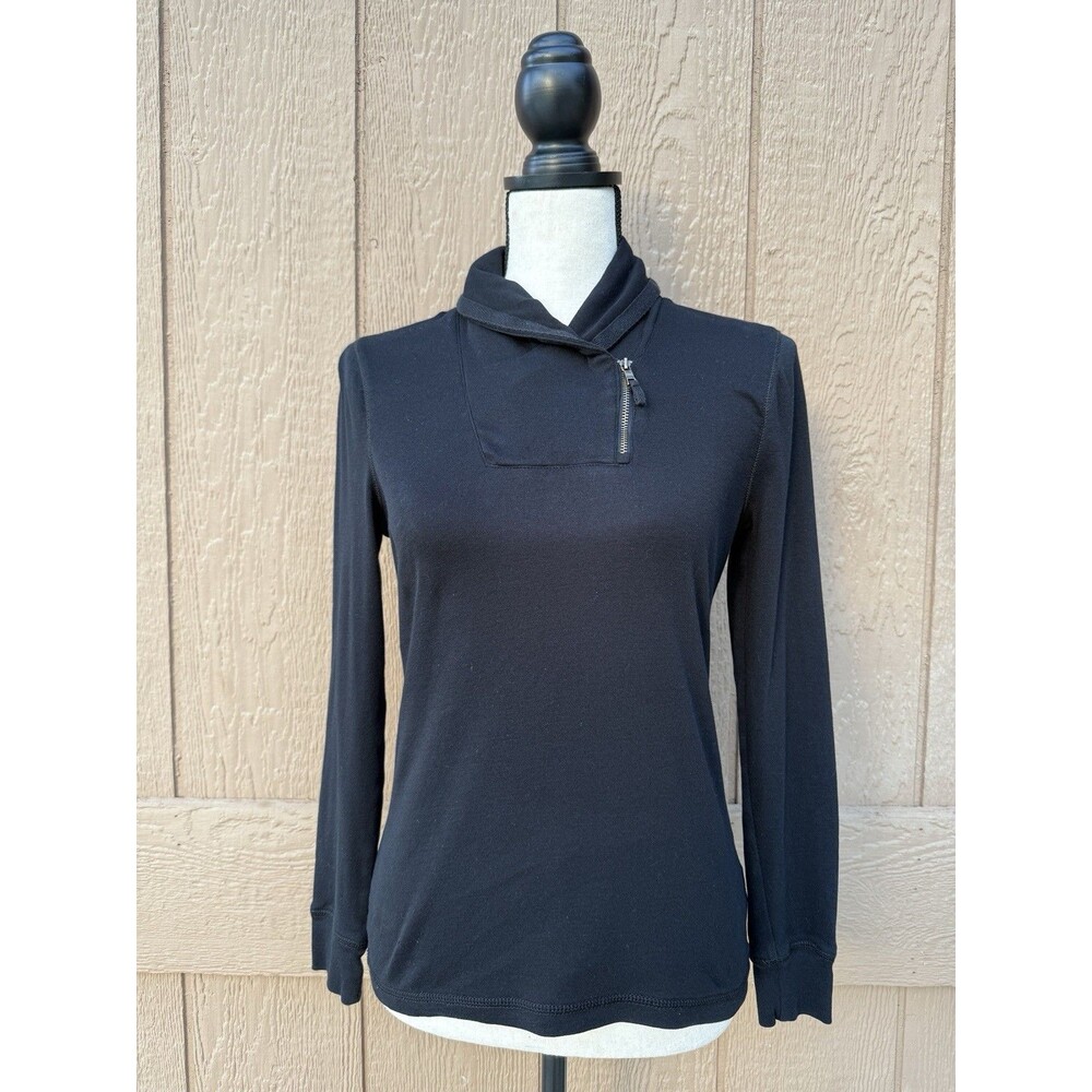 VTG Lauren Jeans Co Ralph Lauren Black Cotton Asymmetrical Off Center Zip Top S